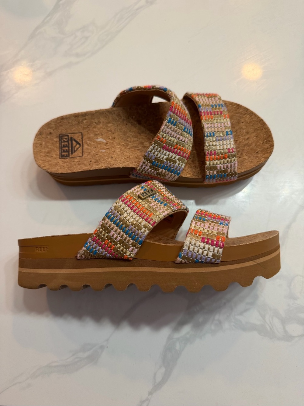 Reef Women’s Multicolor Woven Cork Platform Slide Sandals